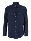 Dsquared2 Men Blue Shirt With Classic Collar And Two Front Patch Pockets With Buttons In Denim Man In Blue