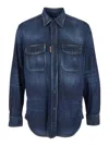 Dsquared2 Blue Shirt With Pointed Collar And Elbow Patches In Denim Man In Blue