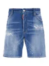 Dsquared2 Blue Shorts With Applied Logo On The Back And Lived Effect In Denim Man In Blue
