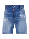 Dsquared2 Blue Shorts With Applied Logo On The Back And Lived Effect In Denim Man
