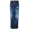 Dsquared2 Medium Wash Denim Maxi Skirt With Front Split In Blue