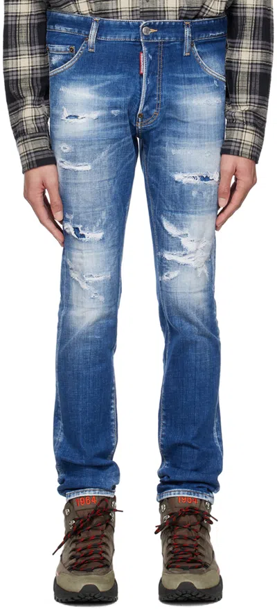 Dsquared2 Blue Slash Wash Cool Guy Jeans In 470 Blue Navy
