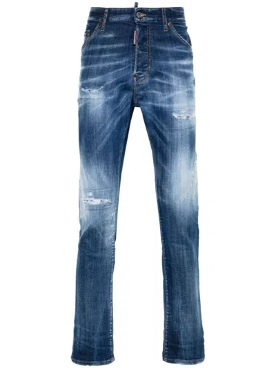 DSQUARED2 BLUE SLIM-FIT DENIM TROUSERS WITH DISTRESSED DETAILING