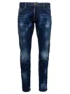 DSQUARED2 BLUE SLIM JEANS WITH LOGO PATCH AND FADED EFFECT IN STRETCH COTTON DENIM MAN