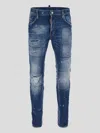Dsquared2 Blue Slim Jeans With Rips And Bleach Effect In Cotton Blend Denim Man In Blue