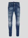 Dsquared2 Blue Slim Jeans With Rips And Bleach Effect In Cotton Blend Denim Man