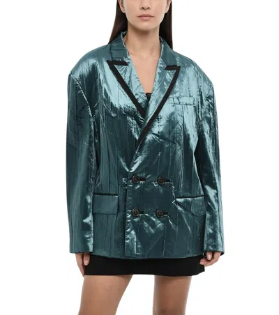 Dsquared2 Blue Solid Notched Lapel Blazer In Green
