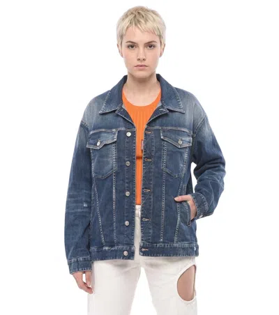 Dsquared2 Blue Solid Shirt Collar Jacket