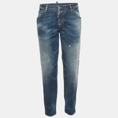 Pre-owned Dsquared2 Blue Splattered Distressed Denim Hockney Jeans M/waist 34"