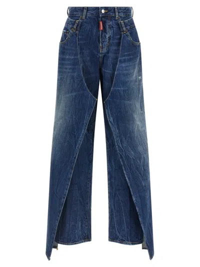 DSQUARED2 BLUE STONEWASHED COTTON DENIM JEANS