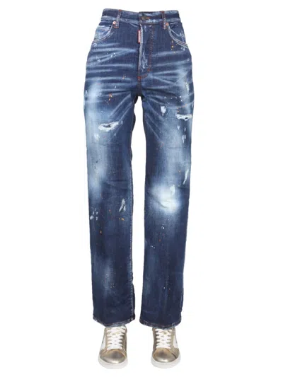 Dsquared2 Blue Straight High Rise Jeans