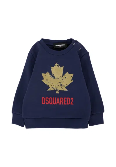 Dsquared2 Blue Sweatshirt For Baby Boy With Logo And Iconic Red Velvet Maple Leaf