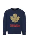 Dsquared2 Blue Sweatshirt For Boy With Maple Leaf In Blue