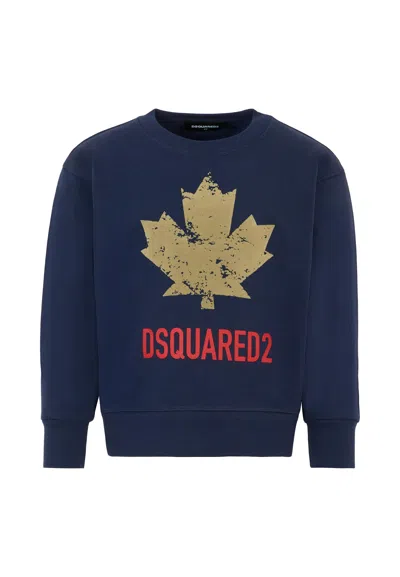 DSQUARED2 BLUE SWEATSHIRT FOR BOY WITH MAPLE LEAF