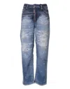 Dsquared2 Blue Tattered Cotton Mid Waist Straight Denim Jeans In Blue