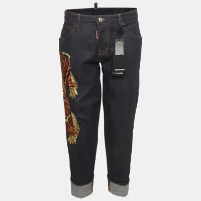 Pre-owned Dsquared2 Blue Tiger Embroidered Denim Hockney Jeans M/waist 34"