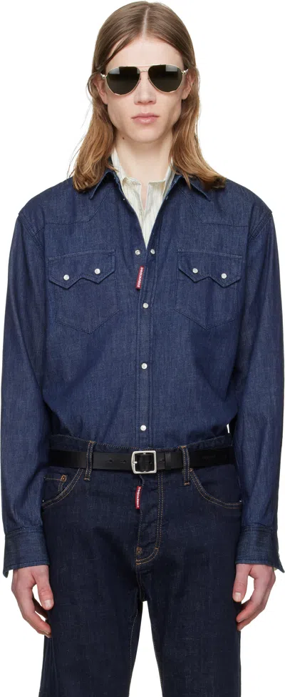 Dsquared2 Twin Peaks Long-sleeved Denim Shirt In Blue
