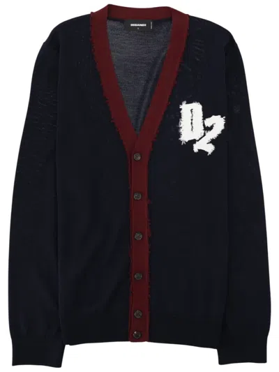 Dsquared2 Blue V Neck Cardigan In Black