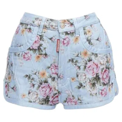 Pre-owned Dsquared2 Blue Vintage Floral Quilted Cotton Blend High Waisted Bloomer Shorts