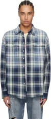 Dsquared2 Blue Washed Check Dropped Shoulder Shirt In 001f Col. 001f
