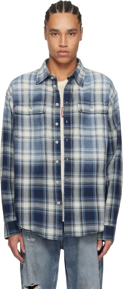 Dsquared2 Blue Washed Check Dropped Shoulder Shirt In F