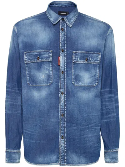 Dsquared2 Blue Washed Denim Shirt