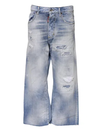 Dsquared2 Blue Washed High Waist Wide Leg Jeans