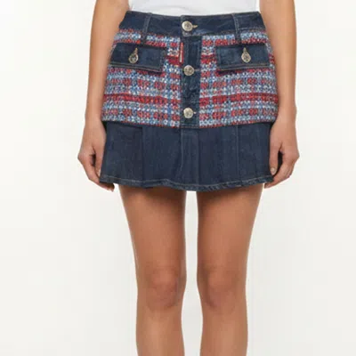 Pre-owned Dsquared2 Blue/red Denim And Tweed Pleated Mini Skirt M