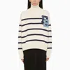 DSQUARED2 DSQUARED2 BLUE/WHITE STRIPED TURTLENECK SWEATER WITH LOGO WOMEN