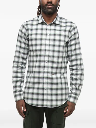 Dsquared2 Blurred Check French Collar Shirt In White