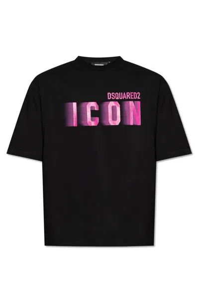 Dsquared2 Blurred Logo-printed Crewneck T-shirt In Black