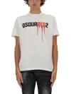Dsquared2 White Crewneck T-shirt With Dripping Logo Print In Cotton
