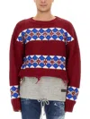 Dsquared2 Jacquard Hybrid Canadian Sweater With Distressed Detail