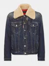 Dsquared2 Denim Aviator Jacket With Shearling Collar And Distressed Finish In Blue