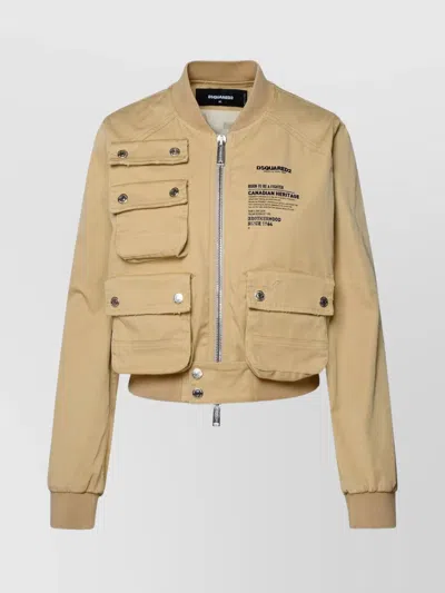 Dsquared2 Bomber Jacket Cotton Buttoned Pockets In Cream