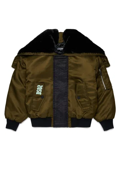Dsquared2 Babies' Bomber Jacket With Printed Logo In Brown