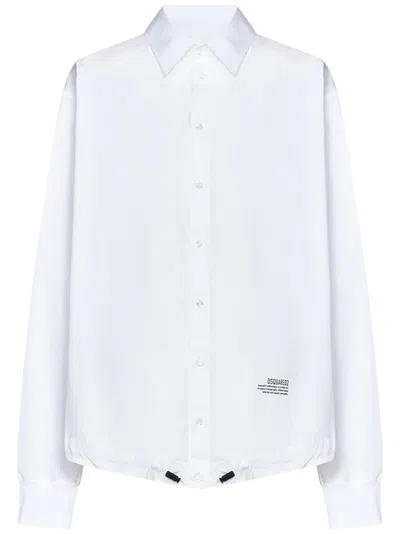 Dsquared2 Bomber Shirt In White Cotton Poplin