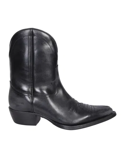 Dsquared2 Leather Ankle Boot In Black