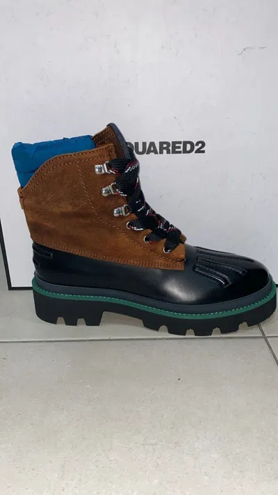 Pre-owned Dsquared2 Boots Hiking Cloth And Leather Man Size Eu 43 Black/brown Dq14