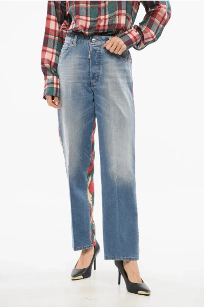 Dsquared2 Boston Fit Denims With Patterned Tweed Back 19cm In Blue