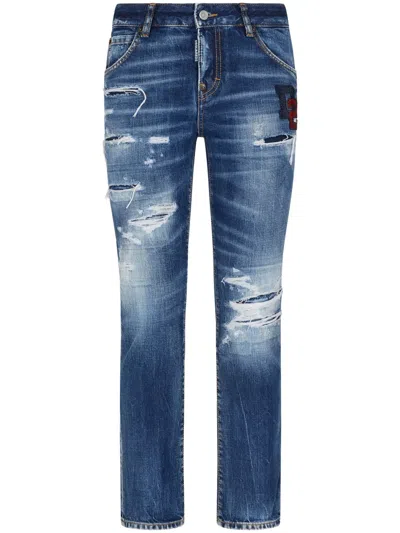 DSQUARED2 BOSTON LOGO-PATCH CROPPED JEANS