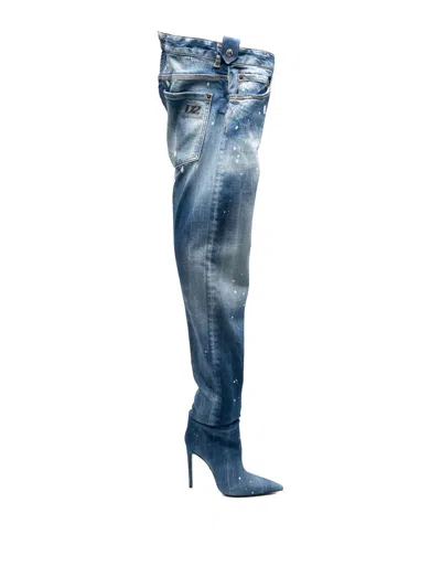 Dsquared2 Denim Heel Boots In Blue