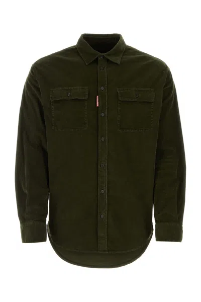 DSQUARED2 BOTTLE GREEN STRETCH CORDUROY SHIRT