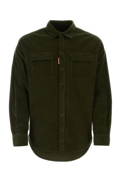 Dsquared2 Bottle Green Stretch Corduroy Shirt In Brown