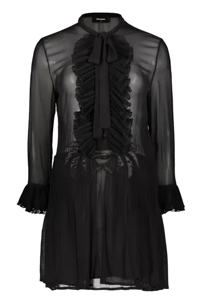 Dsquared2 Bow Detail Viscose Dress In Black