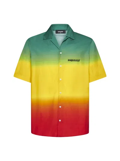 Dsquared2 Color-block Cotton Shirt In Multicolour