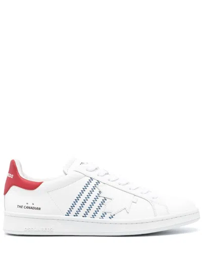 Dsquared2 Boxer Contrast-stitch Leather Sneakers In White