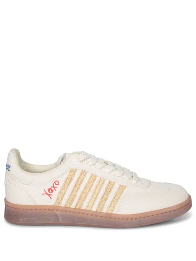 Dsquared2 Summer Lovers Canvas And Rafia Sneakers In Neutral