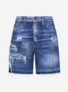 Dsquared2 Ripped Denim Shorts In Navy Blue