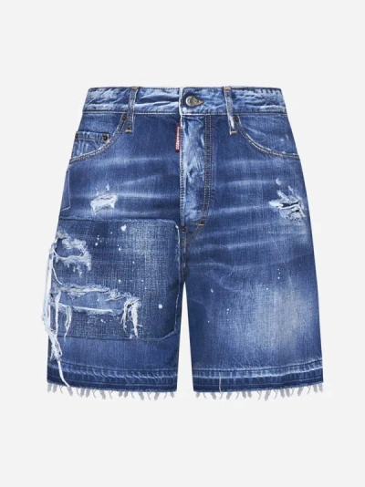 Dsquared2 Ripped Denim Shorts In Blue